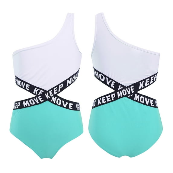 DPOIS Kids Girls 1Ps Swimsuit Single Shoulder Strap Bodysuit Jumpsuit Mint Green 12