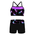 thumbnail image 1 of DPOIS Kids Girls 2 Piece Mermaid Scales Ballet Dance Sports Bra Crop Top with Shorts Dark Night Black 8, 1 of 7