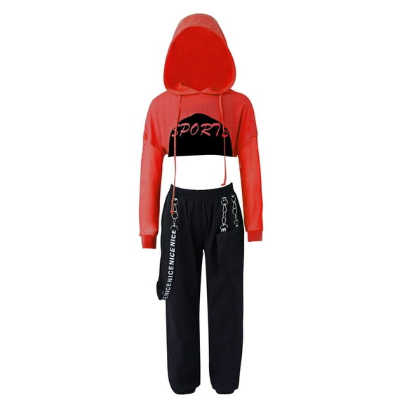 DPOIS Kids Girls 3 Pieces Hip Hop Dance Modern Jazz Team Performance Costume Red 12