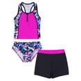 thumbnail image 1 of DPOIS Kids Girls 3Pcs Dance Yoga Tankini Swimsuit Y-back Crop Top Briefs Boyshorts Rash Guard Swimwear Colorful Rhombus 10, 1 of 7