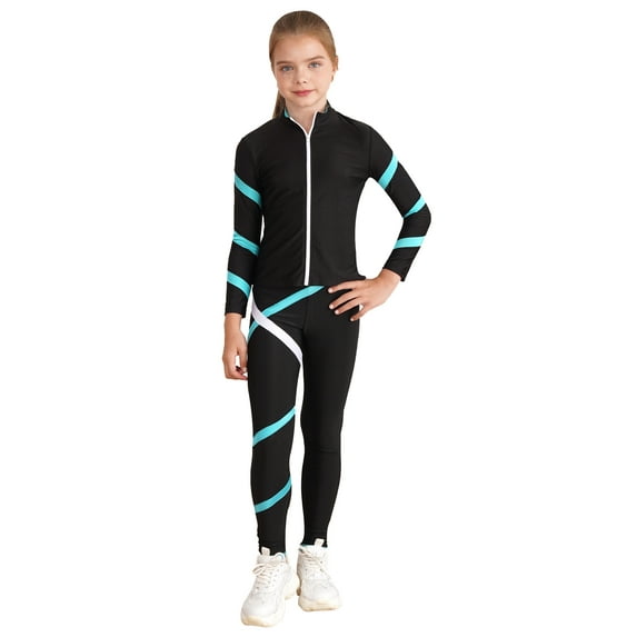 DPOIS Kids Girls Athletic Tracksuit Long Sleeve Sweatshirt with Pants Set Blue Green 6