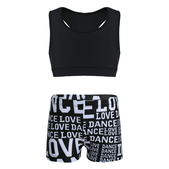 DPOIS Kids Girls Athletic Workout Outfit Tank Tops with Shorts Set for Exercise Black 3-4