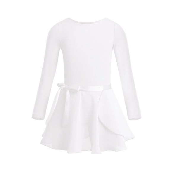 DPOIS Kids Girls Ballet Dance Dress Gymnastics Leotard with Wrap Skirt Outfits Ivory 3-4