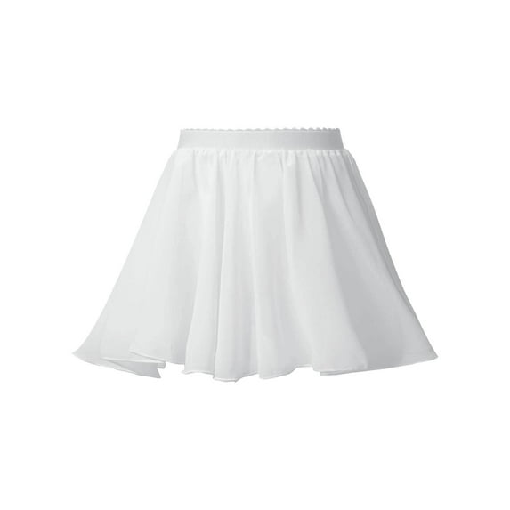 DPOIS Kids Girls Basic Chiffon Wrap Skirt Ballet Pull-On Skirt White 3-4