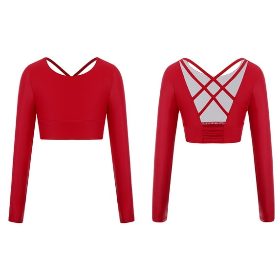 DPOIS Kids Girls Basic Dance Crop Top Shirt Compression Athletic T-Shirts