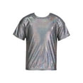 thumbnail image 1 of DPOIS Kids Girls Boys Sparkly Shiny Metallic Short Sleeves Dance Tops Black 11-12, 1 of 7