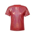 thumbnail image 1 of DPOIS Kids Girls Boys Sparkly Shiny Metallic Short Sleeves Dance Tops Red 7-8, 1 of 7