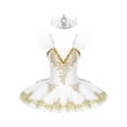 thumbnail image 1 of DPOIS Kids Girls Camisole Skirted Leotard Ballet Leotard Dance Tutu Dress with Crown Type A White 7-8, 1 of 7