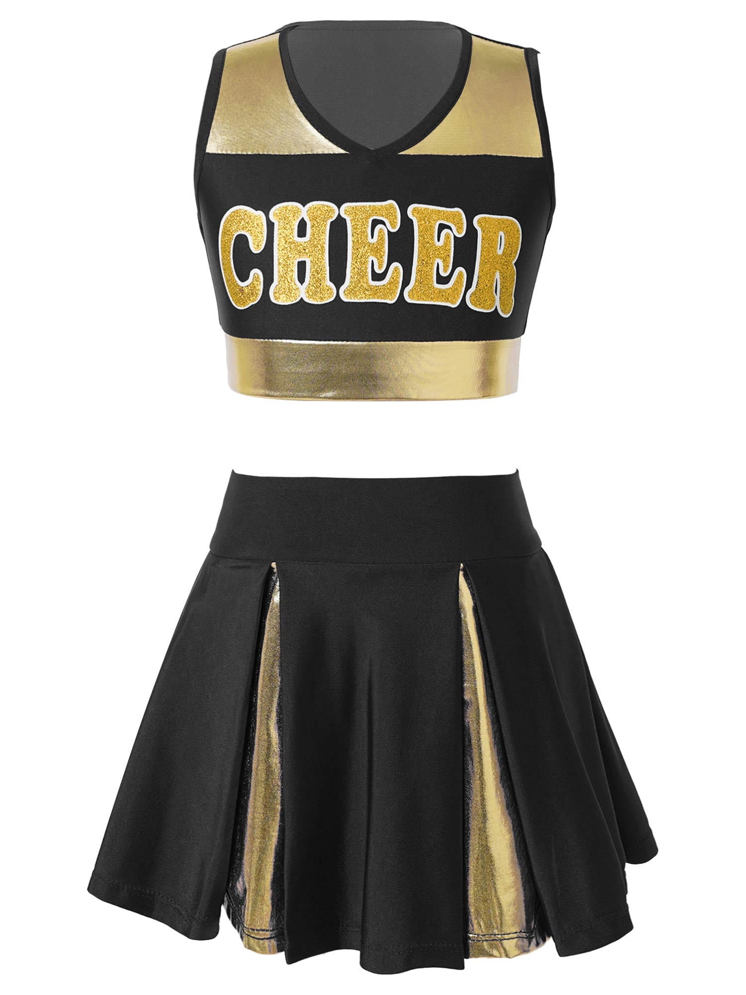 DPOIS Kids Girls Cheerleading Costume Skirt Set Crop Tops Pleated Skirt ...