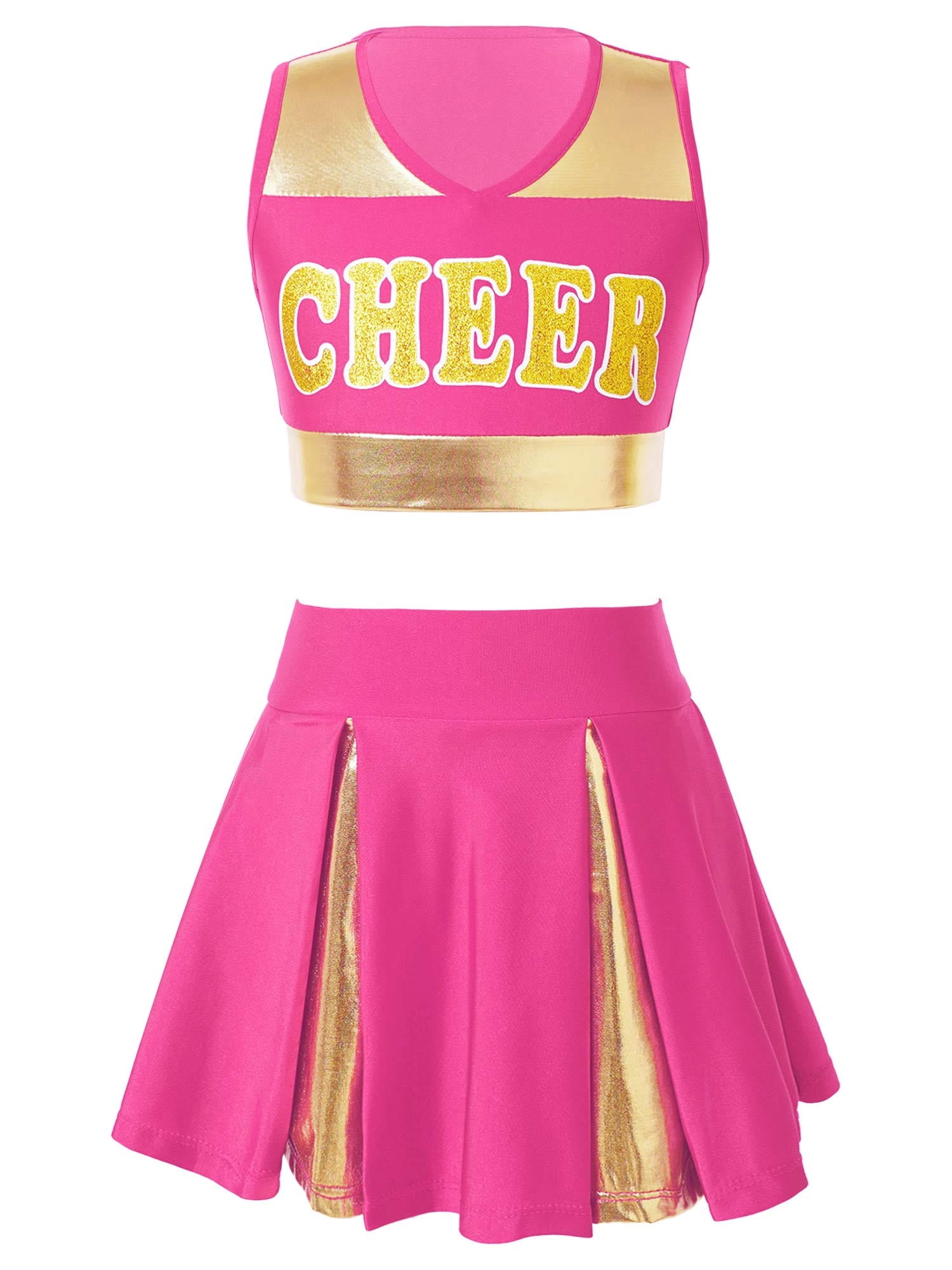 Kids Girl Cheerleader Costume High School Uniform Vest Top Skirt