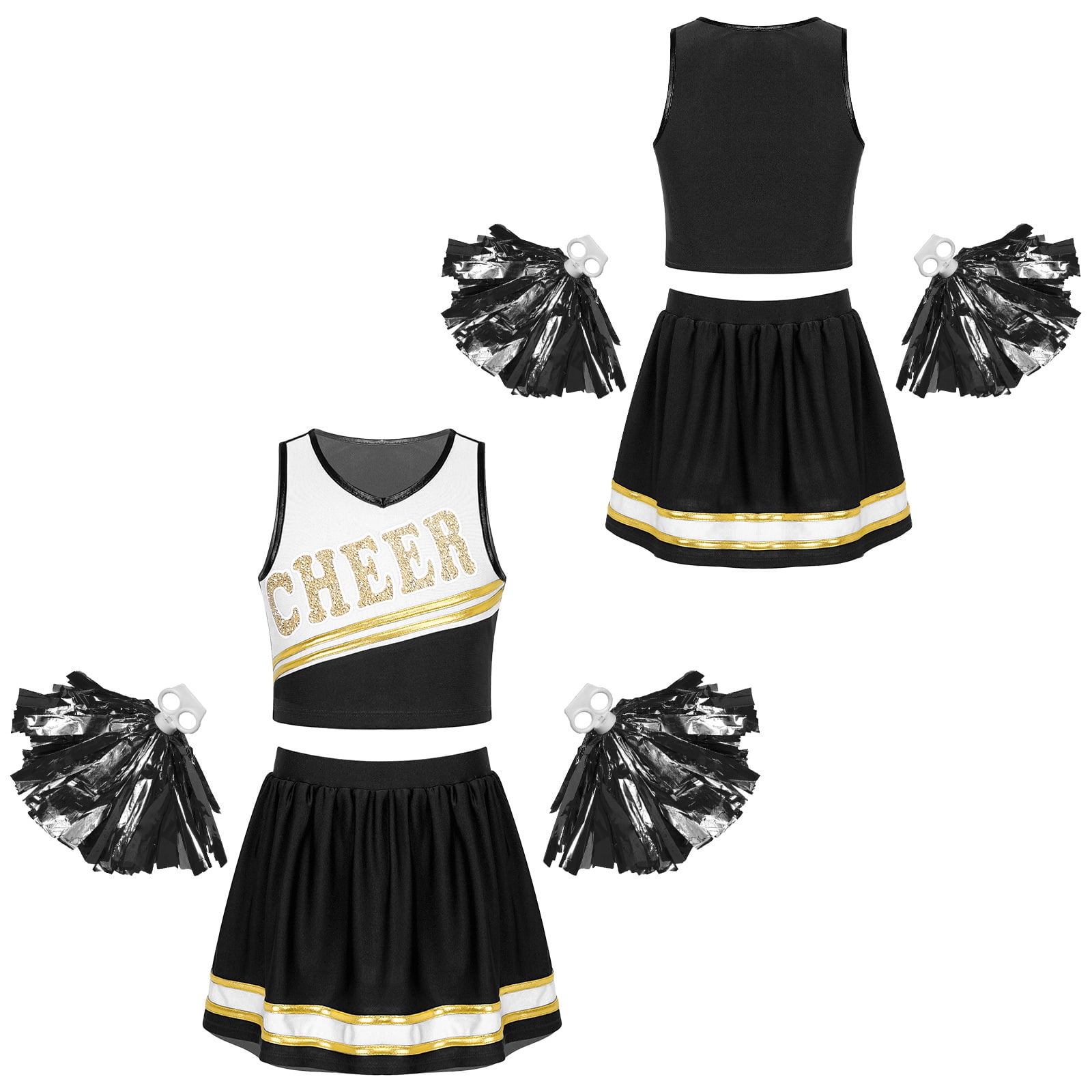 DPOIS Kids Girls Cheerleading Outfits Crop Top with Skirt and