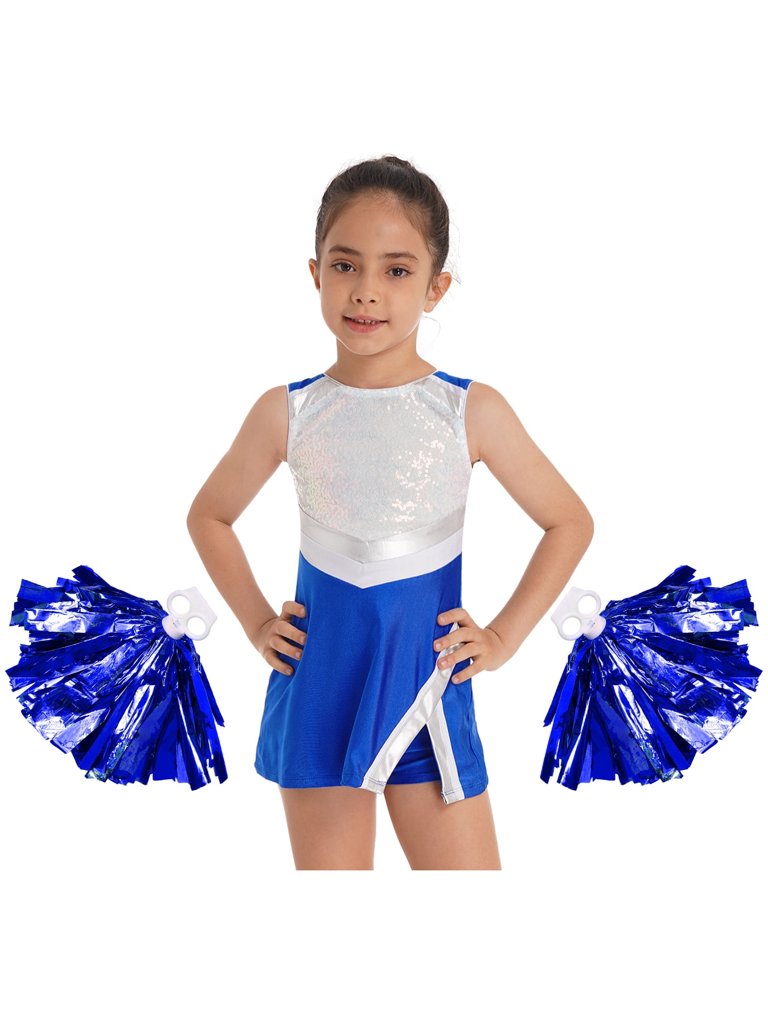Girls Cheerleading Uniform Shiny Sequin Cheer Leader Dance Dress with  Briefs