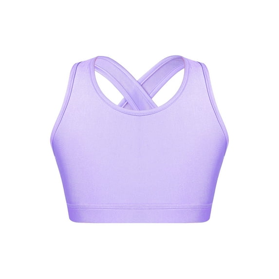 DPOIS Kids Girls Cirss Cross Back Crop Vest Tops Yoga Workout Sports Basic Bra Lavender 12