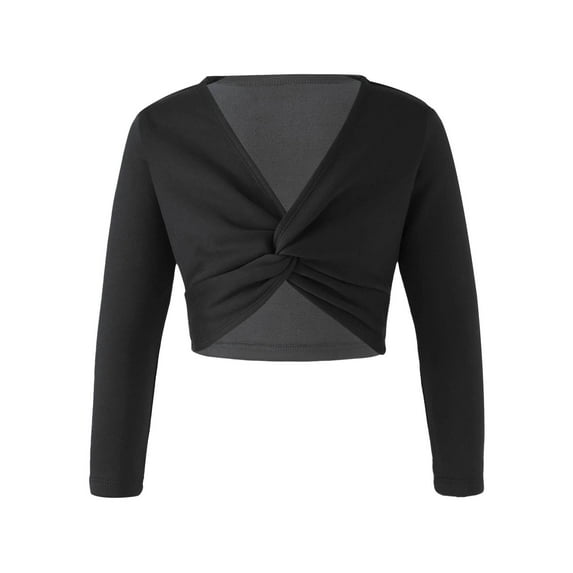 DPOIS Kids Girls Classic Long Sleeve Ballet Dance Wrap Cardigan Shrug Sweater Black 9-10