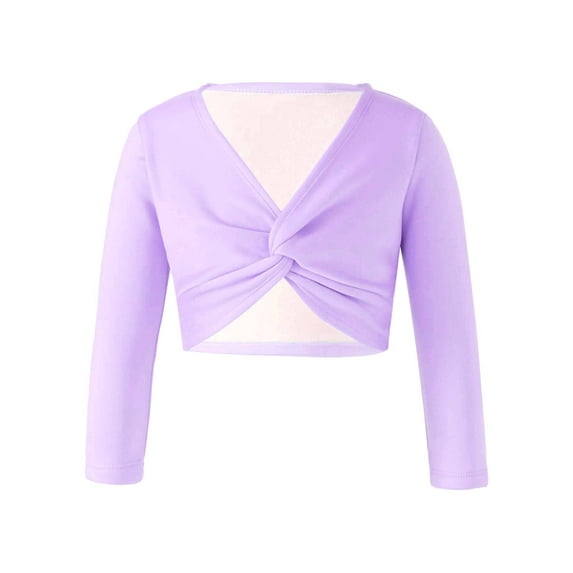 DPOIS Kids Girls Classic Long Sleeve Ballet Dance Wrap Cardigan Shrug Sweater Purple 9-10
