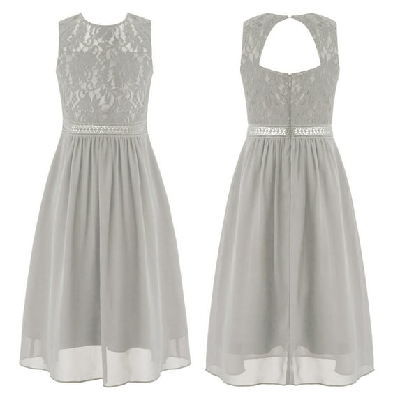 DPOIS Kids Girls Elegant Floral Lace Evening Gown Backless Sleeveless First Communion Dresses