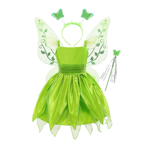 DPOIS Kids Girls Fairy Princess Dress Fancy Birthday Party Dress up Set Halloween Outfits Green 6-7