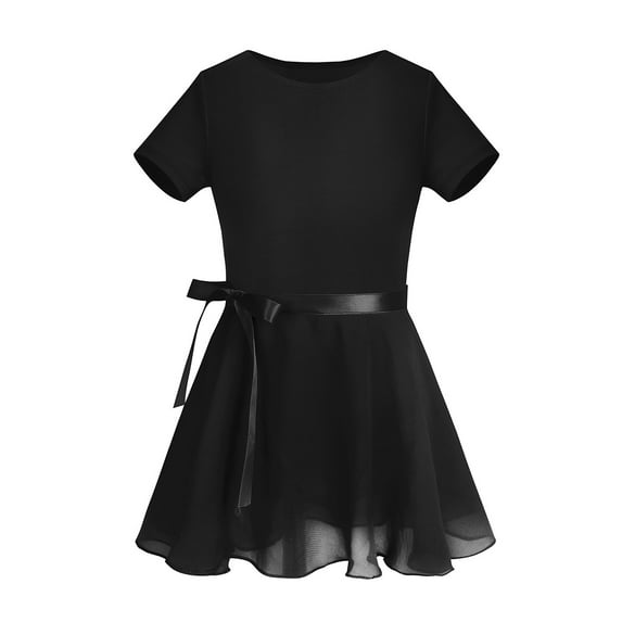 DPOIS Kids Girls Gymnastic Ballet Dance Dress Leotard Skirt Outfit Dancewear Black 7-8
