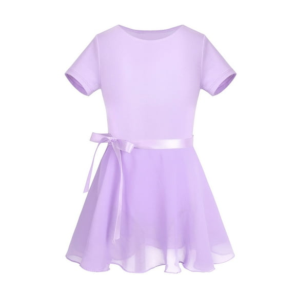 DPOIS Kids Girls Gymnastic Ballet Dance Dress Leotard Skirt Outfit Dancewear Lavender 12-14