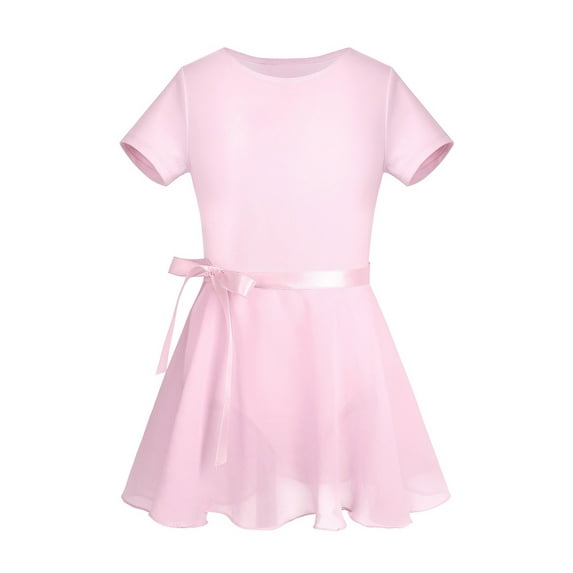 DPOIS Kids Girls Gymnastic Ballet Dance Dress Leotard Skirt Outfit Dancewear Pink 10-12
