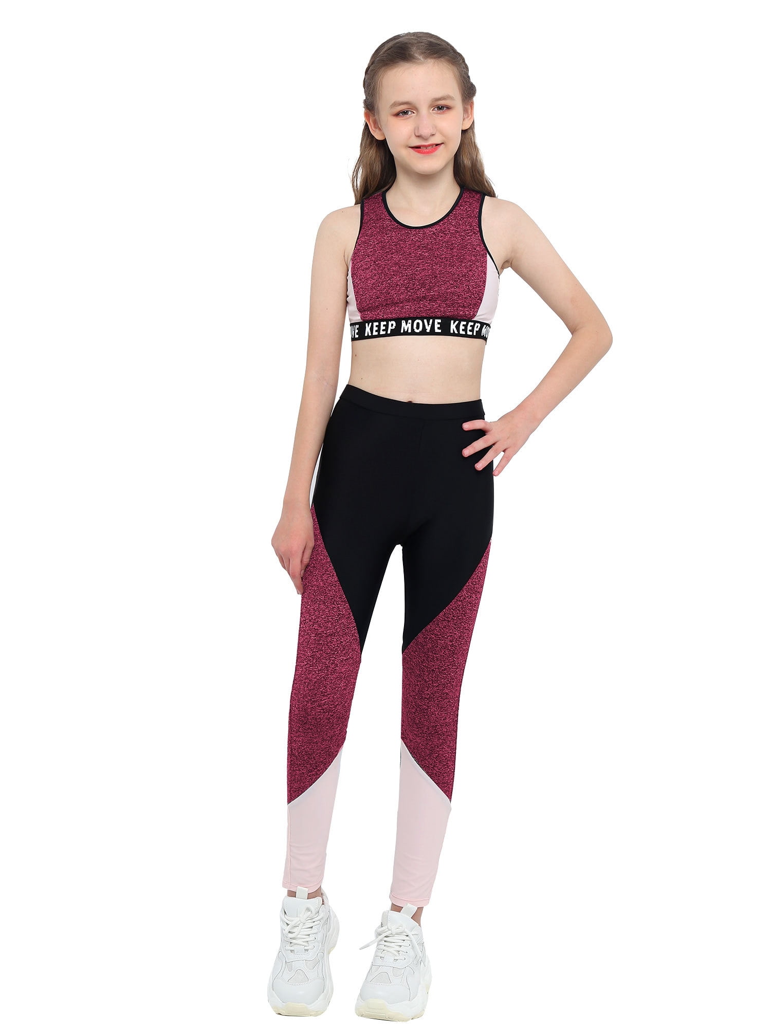 DPOIS Kids Girls Gymnastic Dance Outfit Crop Tops with Athletic Leggings Workout  Activewear Blue 12 