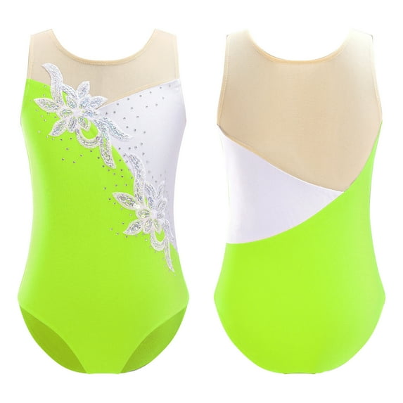 DPOIS Kids Girls Gymnastics Leotard Ballet Dance Athletic Skating Bodysuit Fluorescent Yellow 12
