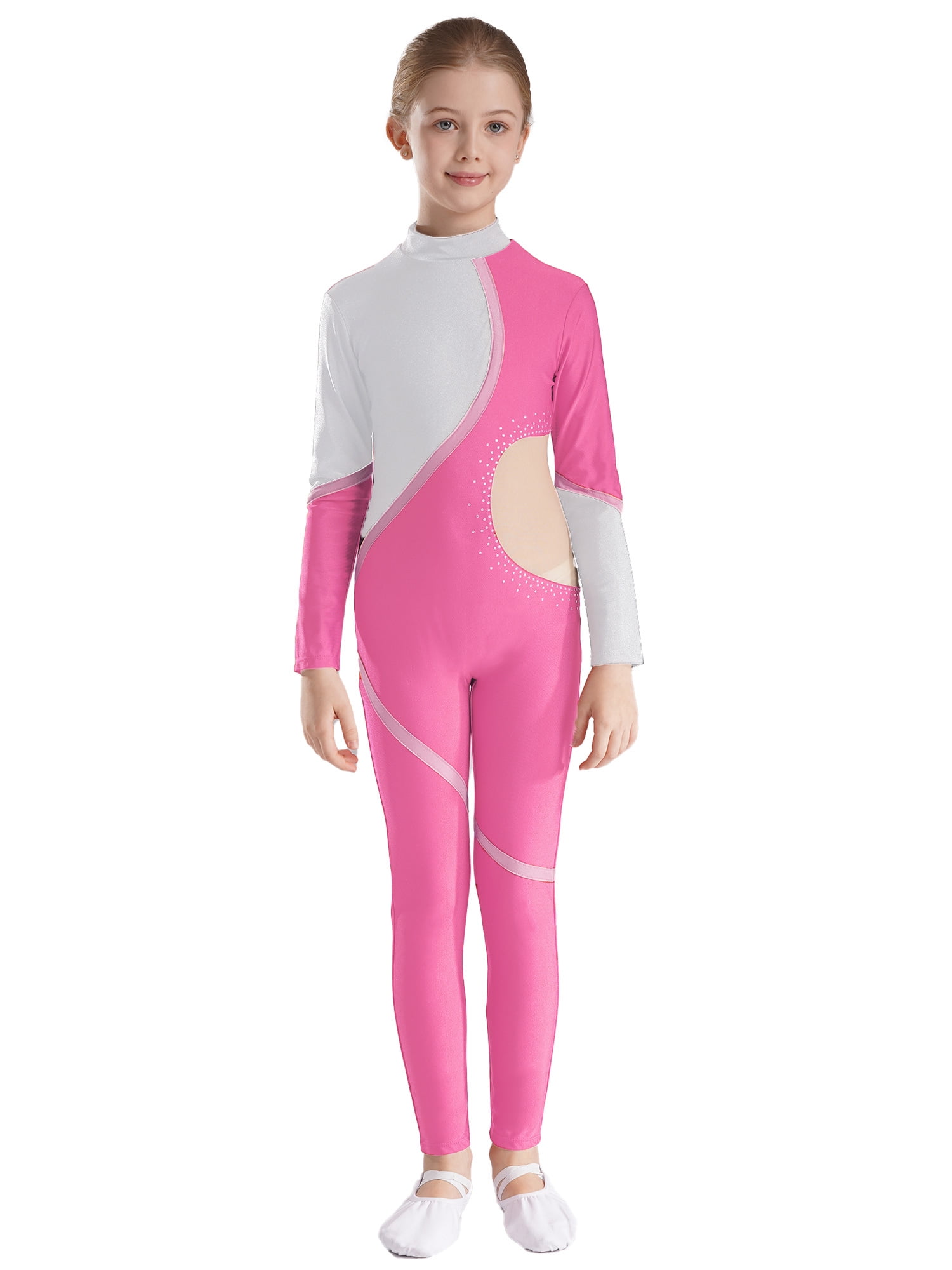 DPOIS Kids Girls Gymnastics Leotard Long Sleeve Full Body Unitard ...