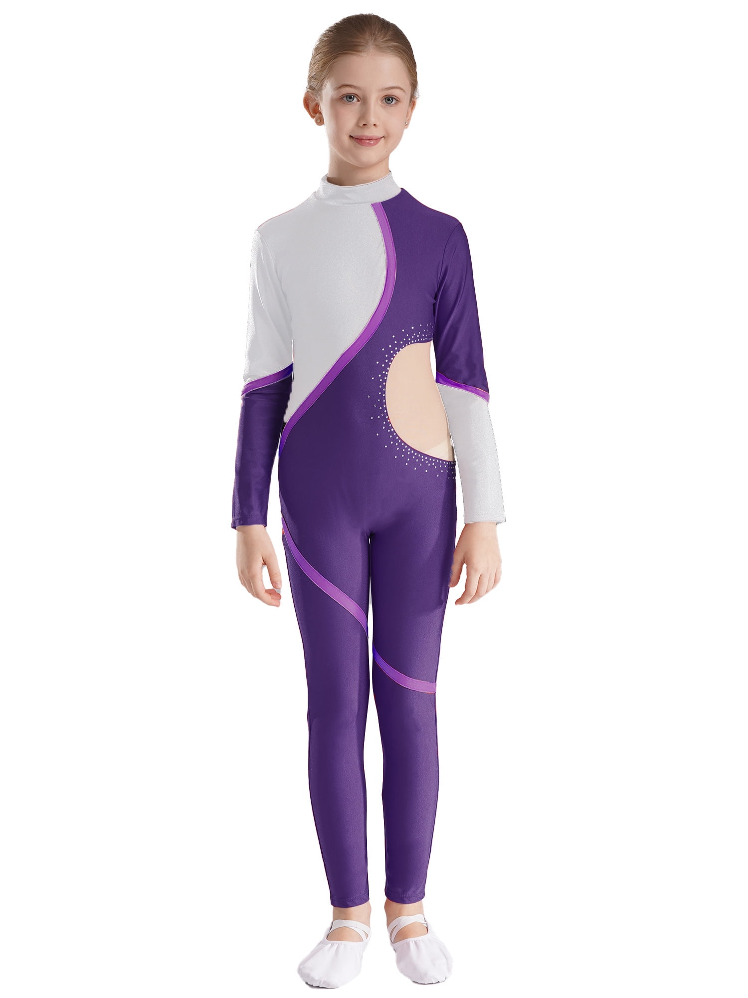 DPOIS Kids Girls Gymnastics Leotard Long Sleeve Full Body Unitard ...