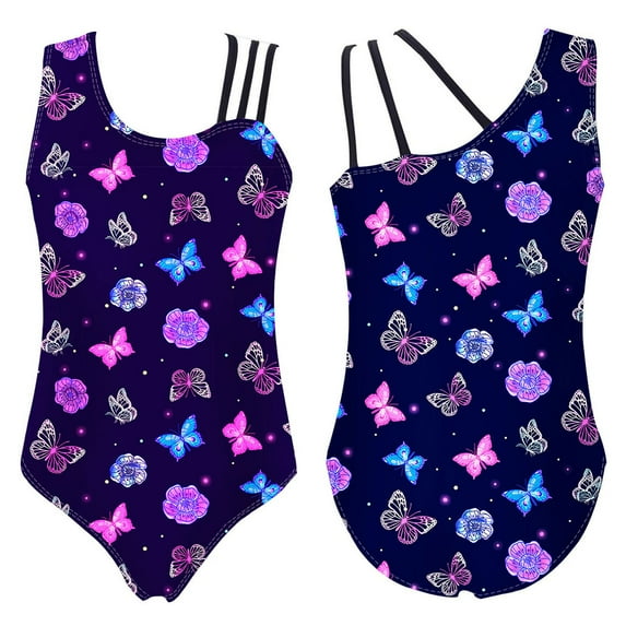 DPOIS Kids Girls Gymnastics Leotards Sleeveless Leopard Ballet Dance Leotard Butterfly Black 6