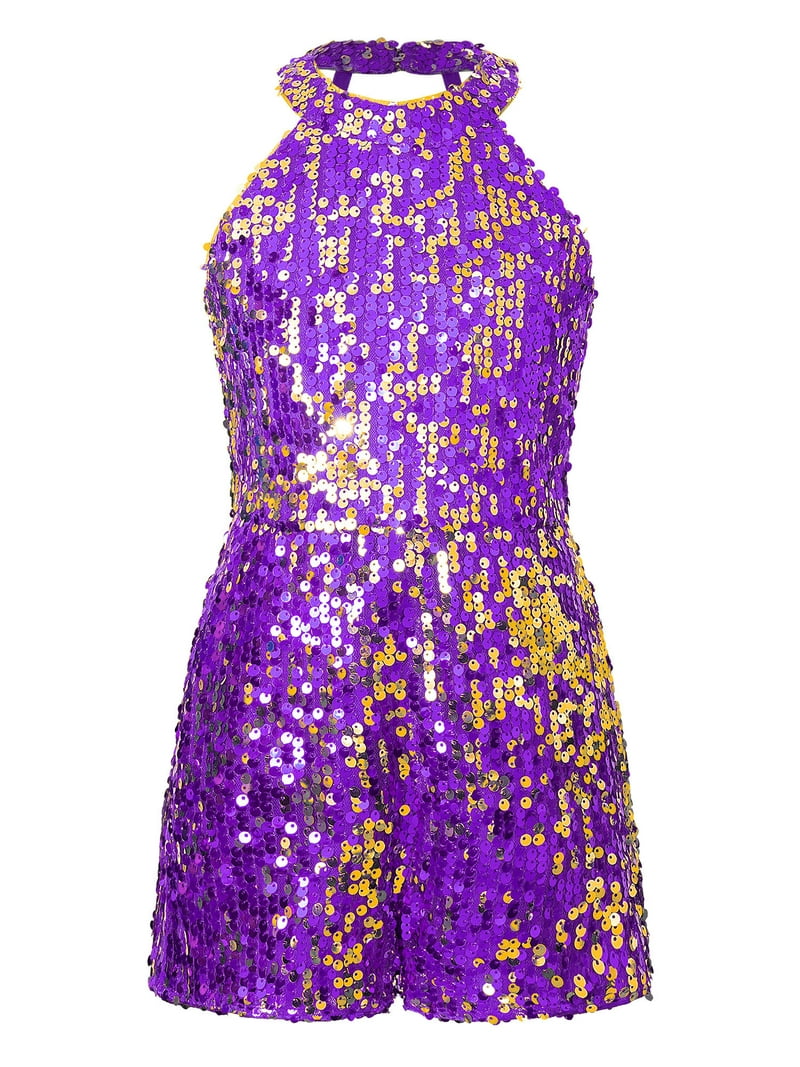 アイドルグッズ JUMParty DPOIS Kids Girls Halter Neck Full Sequined Romper Sleeveless