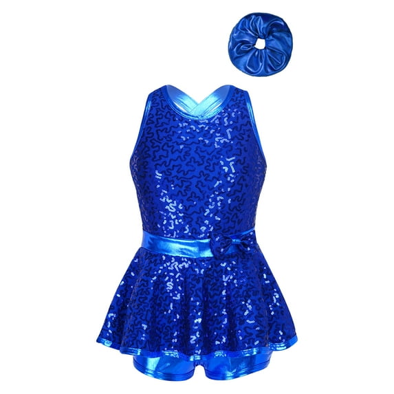 DPOIS Kids Girls Hip-Hop Jazz Latin Dance Leotard Dress Royal Blue 6