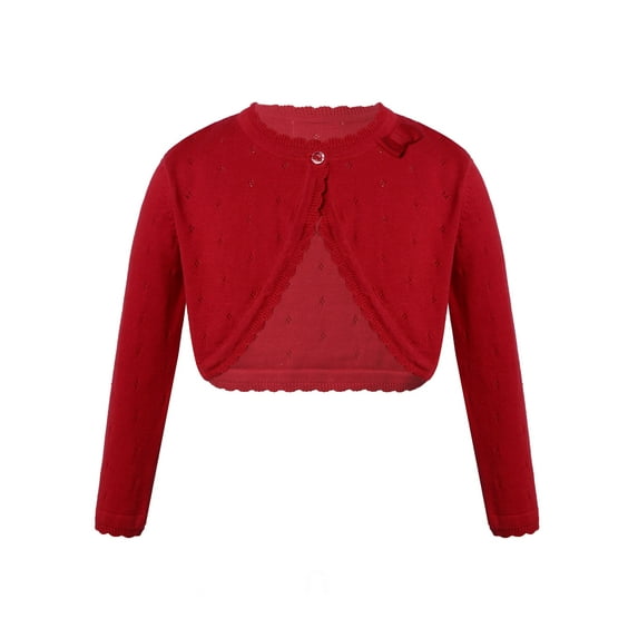 DPOIS Kids Girls Knit Cropped Bolero Shrug Cardigan Sweater Dress Coat Red 2