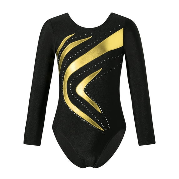 DPOIS Kids Girls Long Sleeve Gymnastics Leotard Ballet Dance Leotards Bodysuit Gold 12