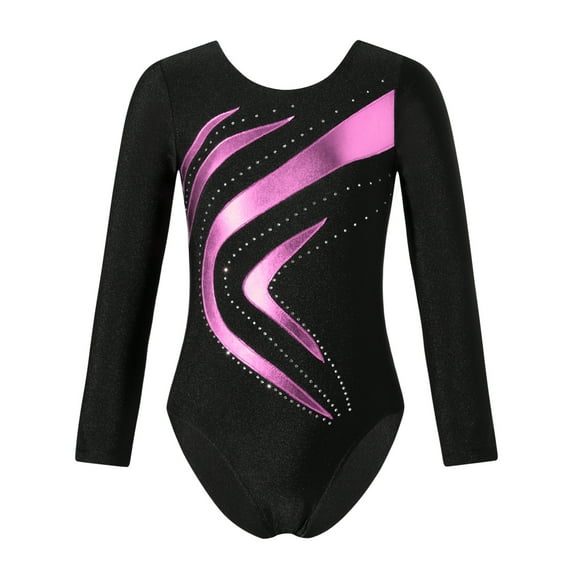 DPOIS Kids Girls Long Sleeve Gymnastics Leotard Ballet Dance Leotards Bodysuit Pink 8