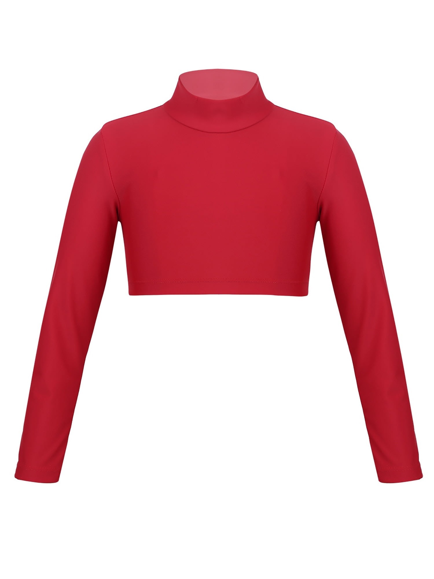DPOIS Kids Girls Long Sleeve Turtleneck Dance Crop Top Shirt