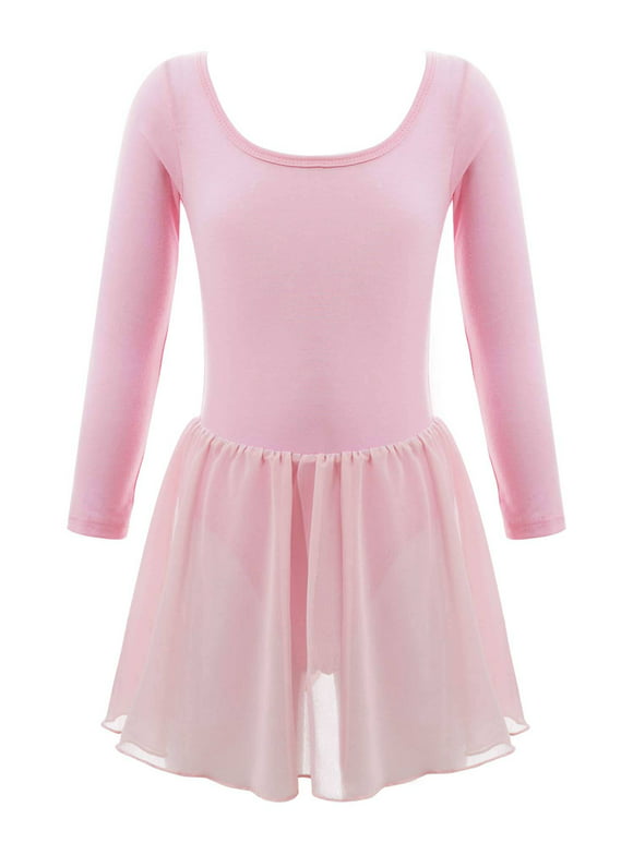 DPOIS Kids Girls Long Sleeves Ballet Leotard Dancewear Gymnastics Outfit Pink 5-6