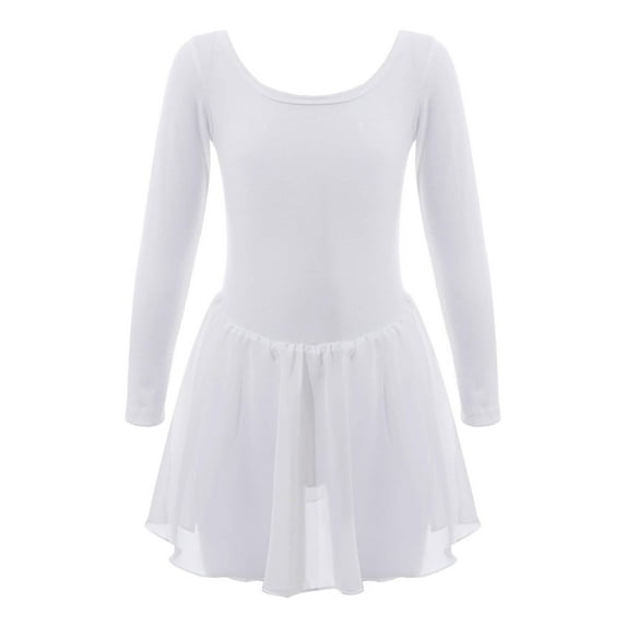 DPOIS Kids Girls Long Sleeves Ballet Leotard Dancewear Gymnastics Outfit White 10-12