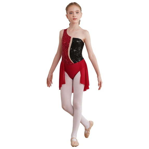 DPOIS Kids Girls Lyrical Dance Dress Skirted Leotard Ballroom Costume Burgundy 10