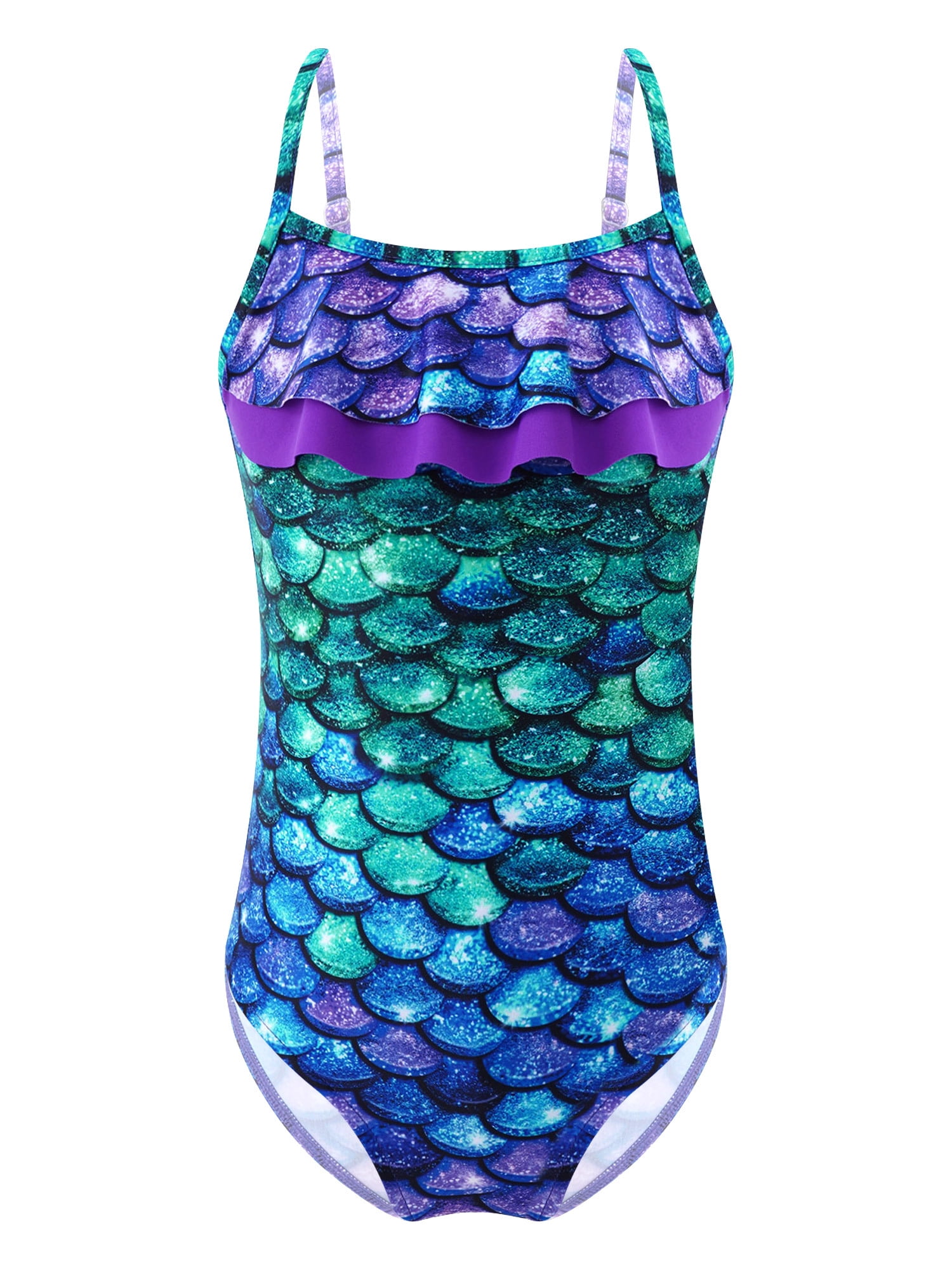 DPOIS Kids Girls Mermaid Scales Swimsuit Bathing Suit Beachwear Purple&Green Fish Scales 6