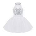 thumbnail image 1 of DPOIS Kids Girls Mock Neck Sequin Ballet Dancewear Gymnastics Leotard Mesh Tutu Dress, 1 of 5
