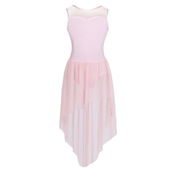DPOIS Kids Girls Modern Contemporary Dance Costume High Low Ballet Leotard Dress Pink 10