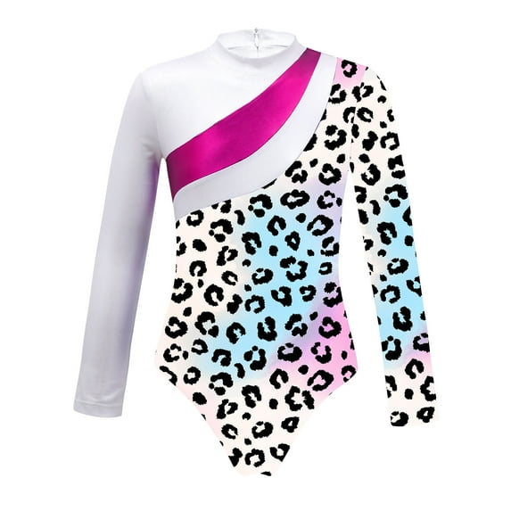 DPOIS Kids Girls One Piece Long Sleeve Shiny Athletic Leotard