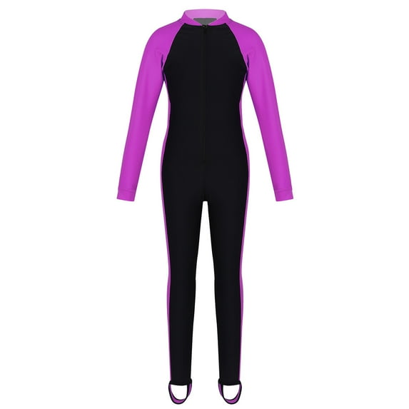 DPOIS Kids Girls One Piece Rash Guard Flower Print Zipper Up UV Protection Swimsuit