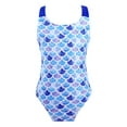 thumbnail image 1 of DPOIS Kids Girls One-Piece Sleeveless Criss Cross Swimsuit Sport Athletic Bathing Suit Blue Fish Scales 10, 1 of 7