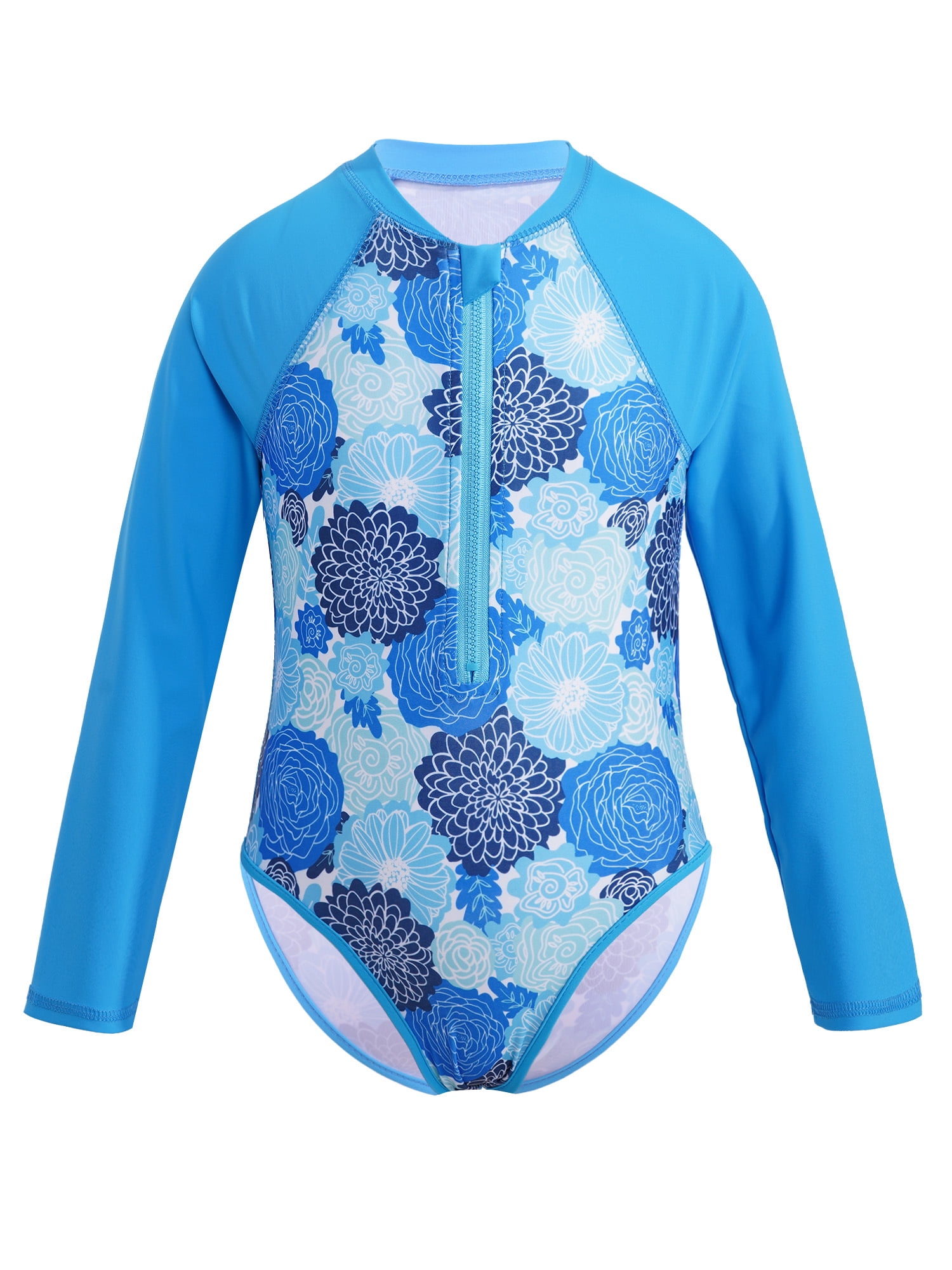 DPOIS Kids Girls One Piece Swimsuit Long Sleeves Sun Protection Rash