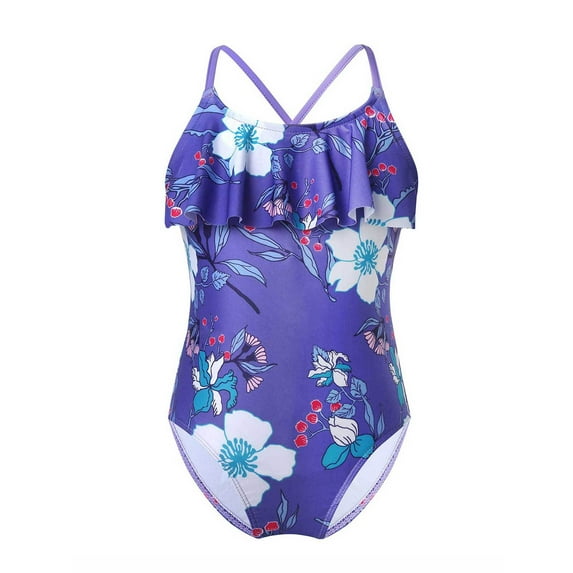 DPOIS Kids Girls One Piece Swimsuits Hawaii Floral Ruffles Swimwear