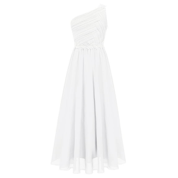DPOIS Kids Girls One Shoulder Wedding Party Flower Girl Dress Evening Ball Gown White 8