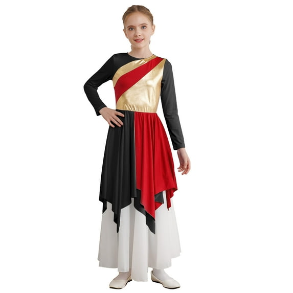DPOIS Kids Girls Praise Dance Dress Liturgical Dancewear Church Worship Costume Red 10