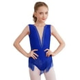 thumbnail image 1 of DPOIS Kids Girls Rhythmic Gymnastics Leotard Shiny Rhinestone Fringed Bodysuit Blue 16, 1 of 7