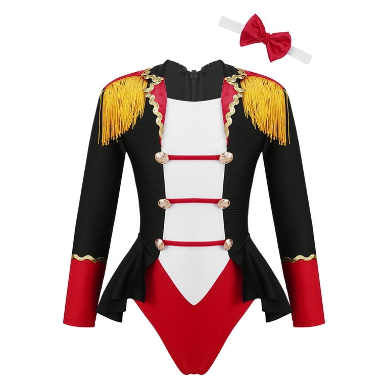 Womens Circus Ringmaster Costume Long Sleeve Halloween Cosplay Leotard  Bodysuit